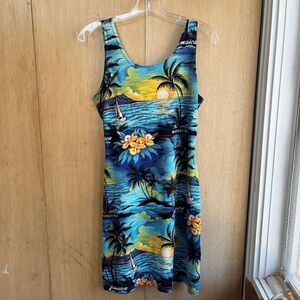 Y2K Jamaica Tropical Sunset Dress M/L – Mesh Knit Bodycon Luau Cover-Up